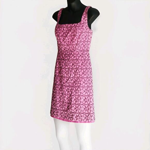 Vintage Lily Pulitzer Sleeveless Pink & Brown Embroidered Mini Dress Sz 8 Cotton - Picture 3 of 10